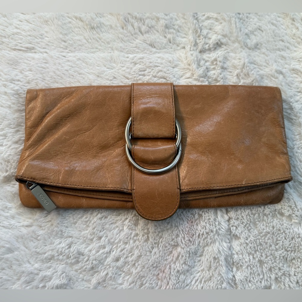 Hobo International Tan Leather Fold Over Clutch Bag